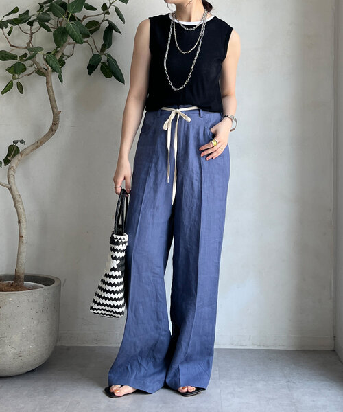 DouDou（ドゥドゥ）の「リネン紐ドロストパンツ（その他パンツ・レディース・ブラウン/ブルー/ベージュ・36/38）」の22枚目の写真