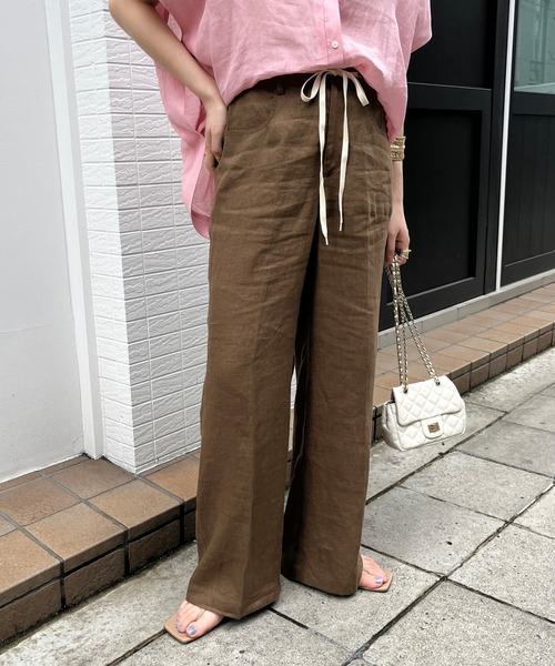 DouDou（ドゥドゥ）の「リネン紐ドロストパンツ（その他パンツ・レディース・ブラウン/ブルー/ベージュ・36/38）」の2枚目の写真