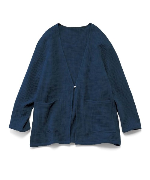 Live in comfort(リブインコンフォート)の「【おはだが気になるみんなへ】リブ イン コンフォート やさしい着心地 コットントリプルガーゼのふんわりローブコート〈ネイビー〉(ノーカラーコート・レディース・ネイビー・M/L/LL/3L/S)」の2枚目の写真