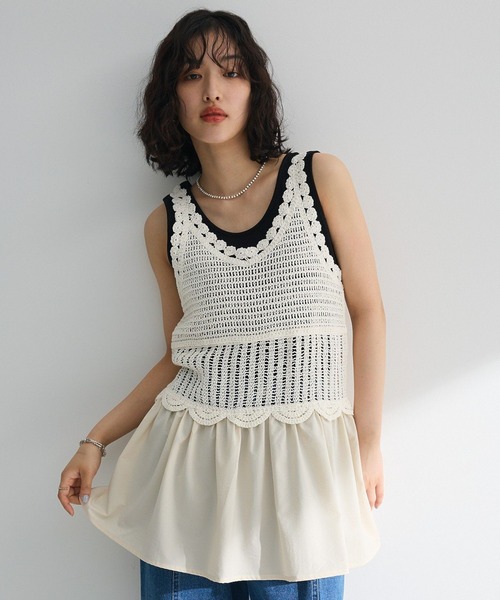 Sugar spoon(シュガースプーン)の「・SUGAR SPOON クロシェキリカエチュニック(チュニック・レディース・ブラック/グレイッシュベージュ/アイボリー/チャコールグレー・FREE)」の2枚目の写真