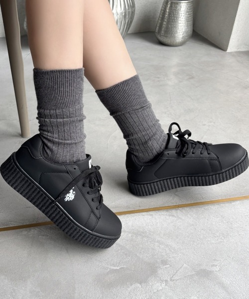 U.S. POLO ASSN.(ユーエスポロアッスン)の「U.S. POLO ASSN 厚底ボリュームソール ワンポイント ローカットスニーカー(スニーカー・レディース・ブラック/ホワイト/ブラック×ホワイト・22.5cm/23cm/23.5cm/24cm/24.5cm/25cm/25.5cm/26cm/26.5cm/27cm)」の8枚目の写真