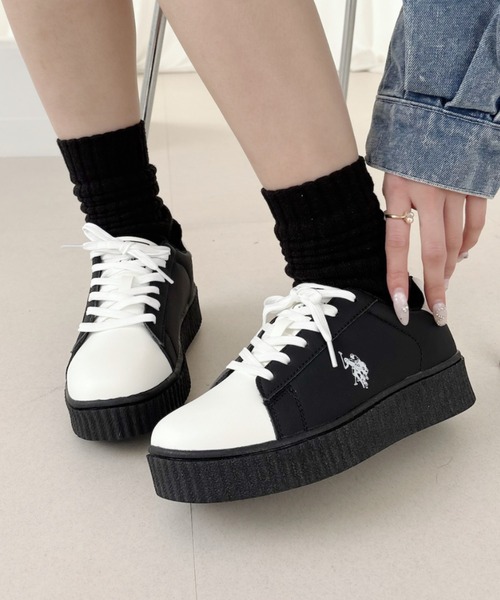 U.S. POLO ASSN.(ユーエスポロアッスン)の「U.S. POLO ASSN 厚底ボリュームソール ワンポイント ローカットスニーカー(スニーカー・レディース・ブラック/ホワイト/ブラック×ホワイト・22.5cm/23cm/23.5cm/24cm/24.5cm/25cm/25.5cm/26cm/26.5cm/27cm)」の15枚目の写真