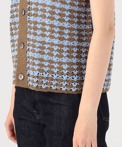 【MACPHEE】リネンコットンクロシェ ポロカラーカーディガン item49123116265411f089d10242ac