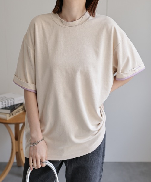 CREARE -LINO-（クレアーレリノ）の「ダメージ加工バイカラーTシャツ（Tシャツ/カットソー・メンズ・グレー/ベージュ/ブラック/イエロー・LARGE/MEDIUM）」の4枚目の写真