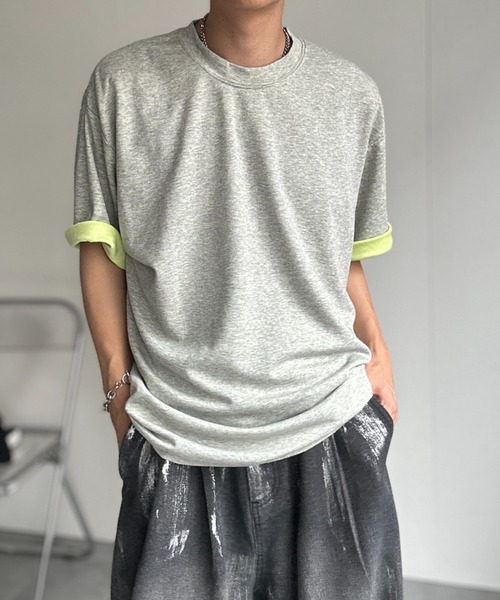 CREARE -LINO-（クレアーレリノ）の「ダメージ加工バイカラーTシャツ（Tシャツ/カットソー・メンズ・グレー/ベージュ/ブラック/イエロー・LARGE/MEDIUM）」の3枚目の写真