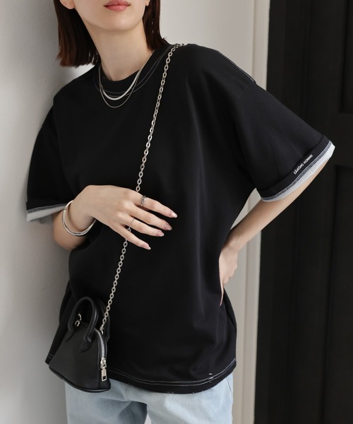 CREARE -LINO-（クレアーレリノ）の「ダメージ加工バイカラーTシャツ（Tシャツ/カットソー・メンズ・グレー/ベージュ/ブラック/イエロー・LARGE/MEDIUM）」の2枚目の写真