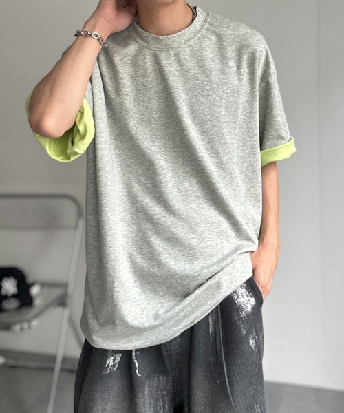 CREARE -LINO-（クレアーレリノ）の「ダメージ加工バイカラーTシャツ（Tシャツ/カットソー・メンズ・グレー/ベージュ/ブラック/イエロー・LARGE/MEDIUM）」の5枚目の写真