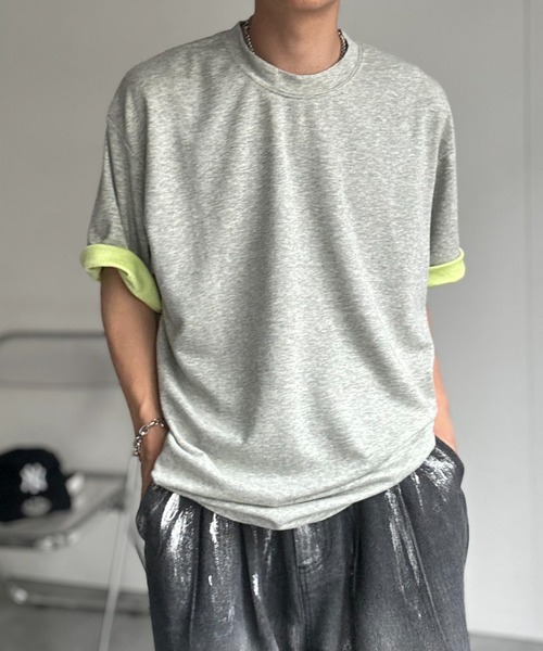 CREARE -LINO-（クレアーレリノ）の「ダメージ加工バイカラーTシャツ（Tシャツ/カットソー・メンズ・グレー/ベージュ/ブラック/イエロー・LARGE/MEDIUM）」の7枚目の写真