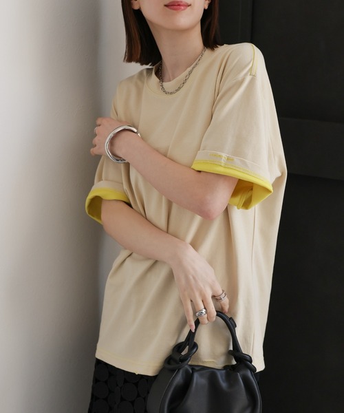 CREARE -LINO-（クレアーレリノ）の「ダメージ加工バイカラーTシャツ（Tシャツ/カットソー・メンズ・グレー/ベージュ/ブラック/イエロー・LARGE/MEDIUM）」の16枚目の写真