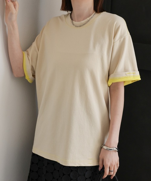 CREARE -LINO-（クレアーレリノ）の「ダメージ加工バイカラーTシャツ（Tシャツ/カットソー・メンズ・グレー/ベージュ/ブラック/イエロー・LARGE/MEDIUM）」の17枚目の写真