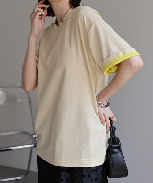 CREARE -LINO-（クレアーレリノ）の「ダメージ加工バイカラーTシャツ（Tシャツ/カットソー・メンズ・グレー/ベージュ/ブラック/イエロー・LARGE/MEDIUM）」の18枚目の写真