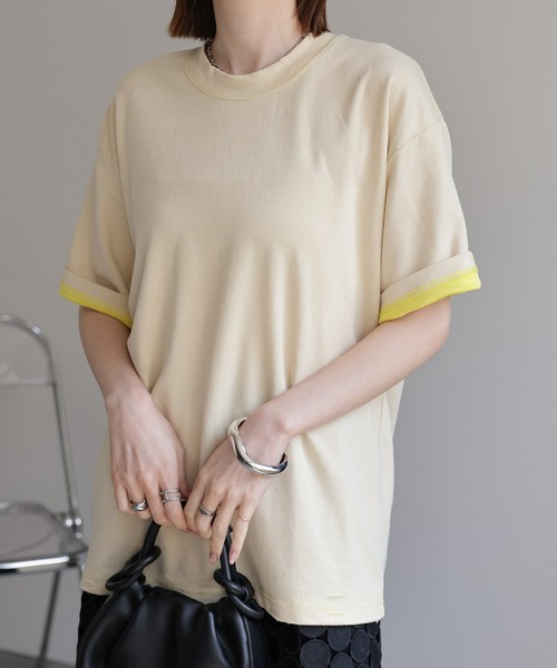 CREARE -LINO-（クレアーレリノ）の「ダメージ加工バイカラーTシャツ（Tシャツ/カットソー・メンズ・グレー/ベージュ/ブラック/イエロー・LARGE/MEDIUM）」の19枚目の写真