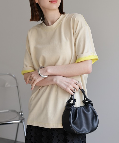 CREARE -LINO-（クレアーレリノ）の「ダメージ加工バイカラーTシャツ（Tシャツ/カットソー・メンズ・グレー/ベージュ/ブラック/イエロー・LARGE/MEDIUM）」の8枚目の写真