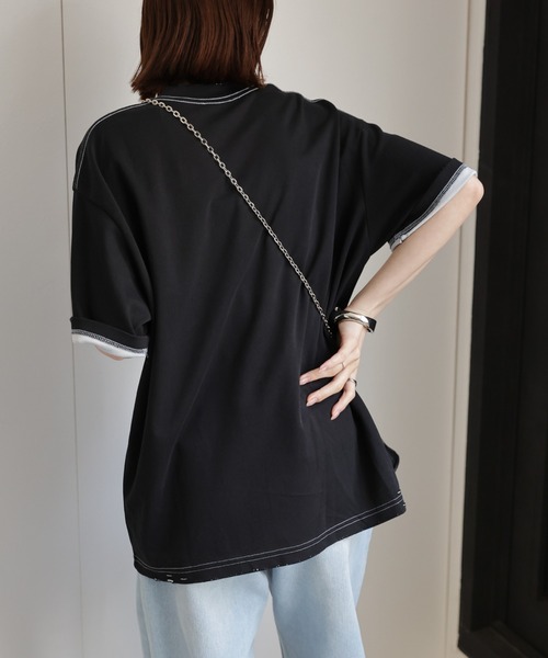 CREARE -LINO-（クレアーレリノ）の「ダメージ加工バイカラーTシャツ（Tシャツ/カットソー・メンズ・グレー/ベージュ/ブラック/イエロー・LARGE/MEDIUM）」の11枚目の写真