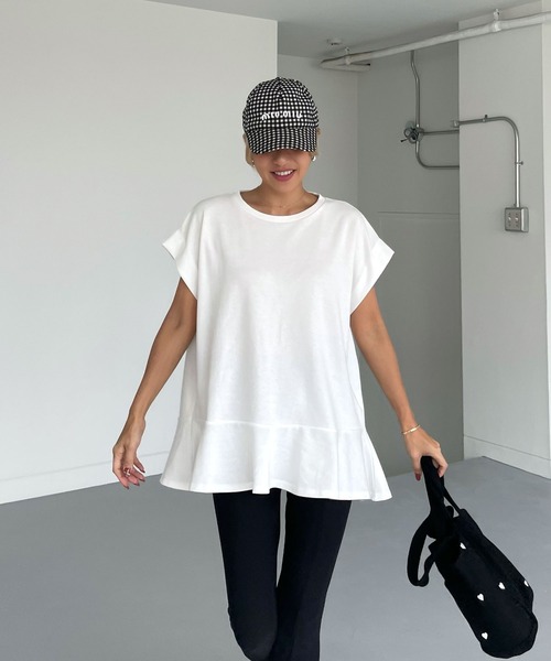 CHERI 裾フリル　タック　フレンチスリーブ　Aライン　カットソー 裾フリルフレンチスリーブT（Tシャツ/カットソー）｜CHERI