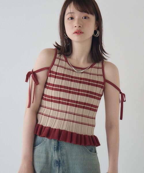 kivi(キヴィ)の「frills border knit(タンクトップ・レディース・ベージュ/グリーン/ホワイト・FREE)」の11枚目の写真