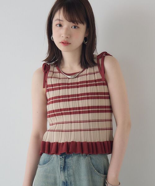 kivi(キヴィ)の「frills border knit(タンクトップ・レディース・ベージュ/グリーン/ホワイト・FREE)」の14枚目の写真