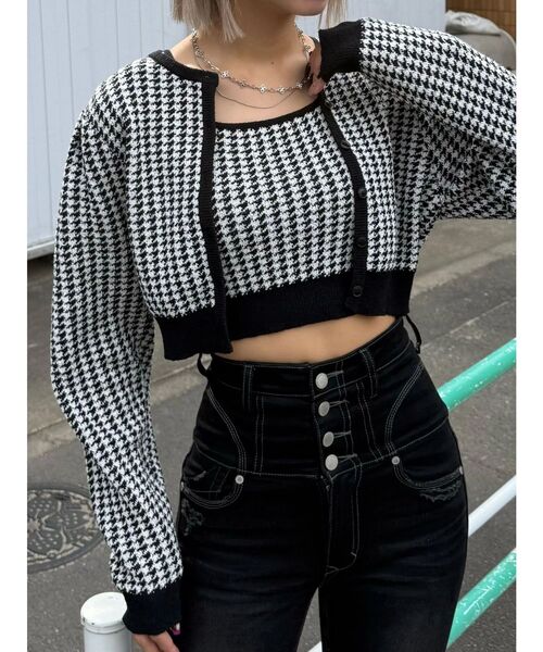 EMODA（エモダ）の「ハウンズトゥースツインニット（ニット/セーター・レディース・グレー/ブラック/ベージュ・FREE）」の5枚目の写真