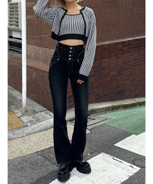 EMODA（エモダ）の「ハウンズトゥースツインニット（ニット/セーター・レディース・グレー/ブラック/ベージュ・FREE）」の7枚目の写真