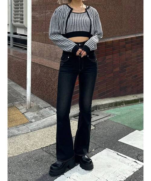 EMODA（エモダ）の「ハウンズトゥースツインニット（ニット/セーター・レディース・グレー/ブラック/ベージュ・FREE）」の8枚目の写真