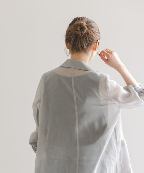 （美品）NOBLEオーガンジーブルゾン　 シアージャケット フード付き 美品）NOBLEオーガンジーブルゾン シアージャケット フード付き