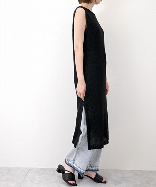 STYLEBLOCK（スタイルブロック）の「ネップヤーンニットノースリーブワンピース（ワンピース・レディース・ホワイト/ブラック・M）」の5枚目の写真