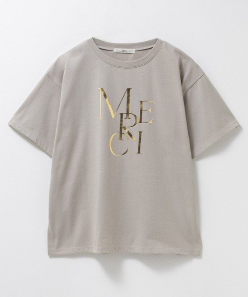 Mac-House(マックハウス)の「Idnes MERCI箔プリントTシャツ(Tシャツ/カットソー・レディース・キャメル/ベージュ/オフホワイト・M)」の6枚目の写真