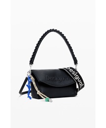 Desigual | 3Dロゴ レザー風 拡張フラップショルダーハンドバッグ ブラック(ショルダーバッグ)