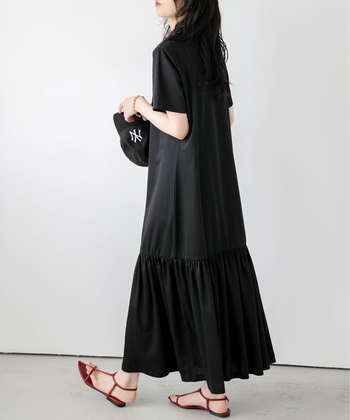 AMELY(エミリー)の「ギャザーTシャツワンピース(ワンピース・レディース・ブラック/カーキブラウン/グレー・フリー)」の7枚目の写真