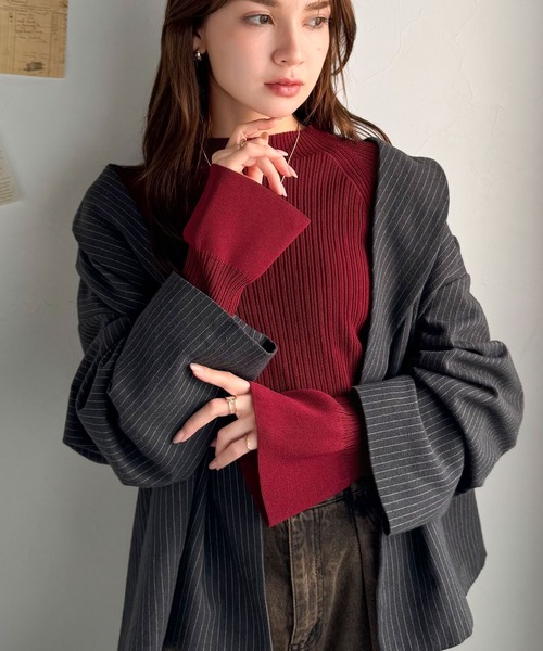 classicalelf(クラシカルエルフ)の「袖にキュン♪大人女子の旬顔トップス。袖フレアハイネックランダムリブニット(長袖)(ニット/セーター・レディース・ベージュ/チャコール/レッド/ブラウン/ブラック/アイボリー/ブルー・LARGE/MEDIUM/SMALL/X-LARGE)」の20枚目の写真
