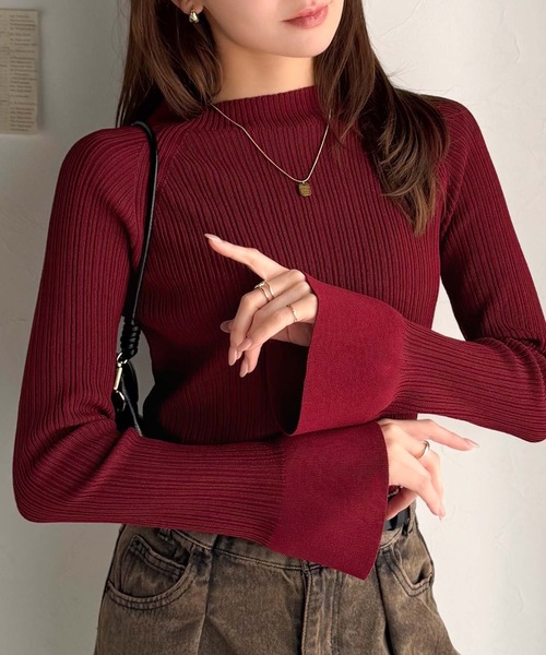 セール】袖にキュン♪大人女子の旬顔トップス。袖フレアハイネック