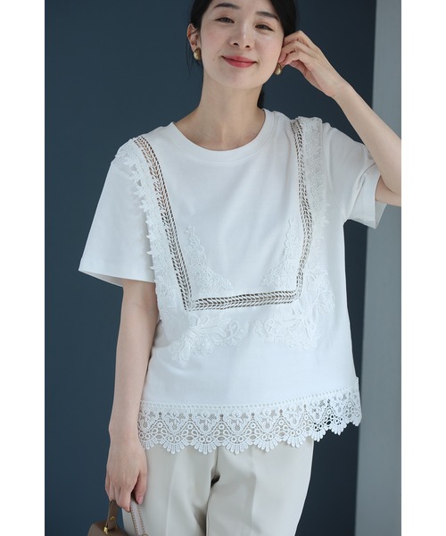 cawaii(カワイイ)の「日常にひと匙のエレガント レースTシャツ(Tシャツ/カットソー・レディース・ブラック/ホワイト・FREE)」の2枚目の写真