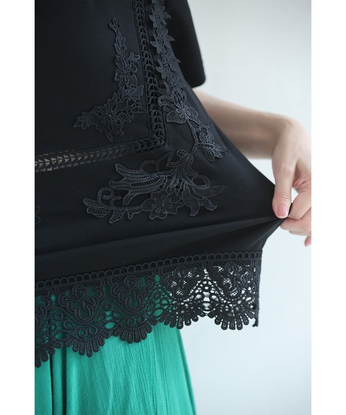 cawaii(カワイイ)の「日常にひと匙のエレガント レースTシャツ(Tシャツ/カットソー・レディース・ブラック/ホワイト・FREE)」の8枚目の写真