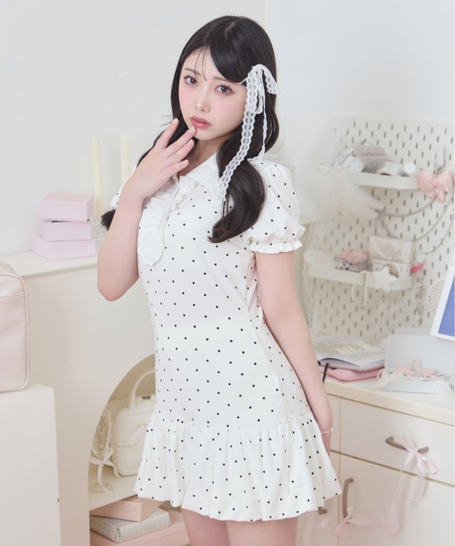 Honey Cinnamon（ハニーシナモン）の「バルーンポロワンピース（ワンピース・レディース・ブラック/ホワイト・FREE）」の9枚目の写真