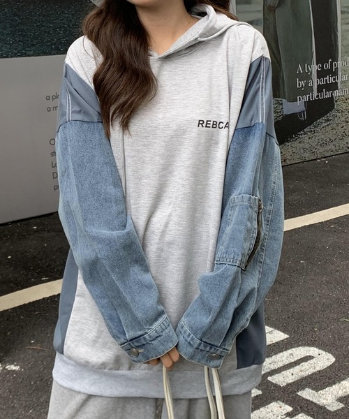 ライトグレー レースドッキングパーカー レースドッキングラメZIPパーカー | DOLCELICHE（ドルチェリーチェ）