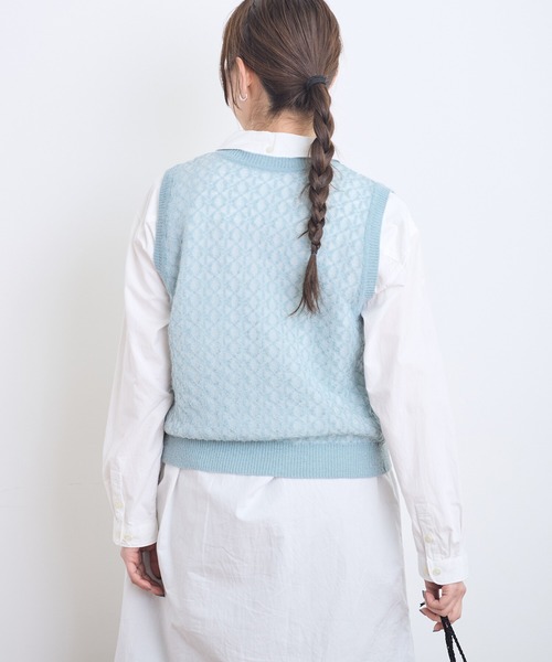 AMBIDEX（アンビデックス）の「幾何学レースジャカード リボンベスト（ベスト・レディース・サックスブルー/ブラック/アイボリー・FREE）」の6枚目の写真
