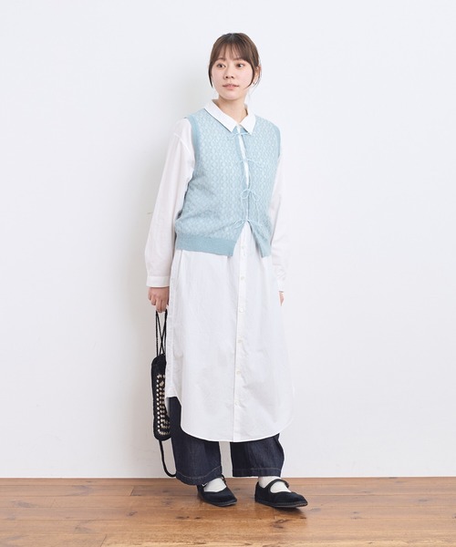 AMBIDEX（アンビデックス）の「幾何学レースジャカード リボンベスト（ベスト・レディース・サックスブルー/ブラック/アイボリー・FREE）」の9枚目の写真