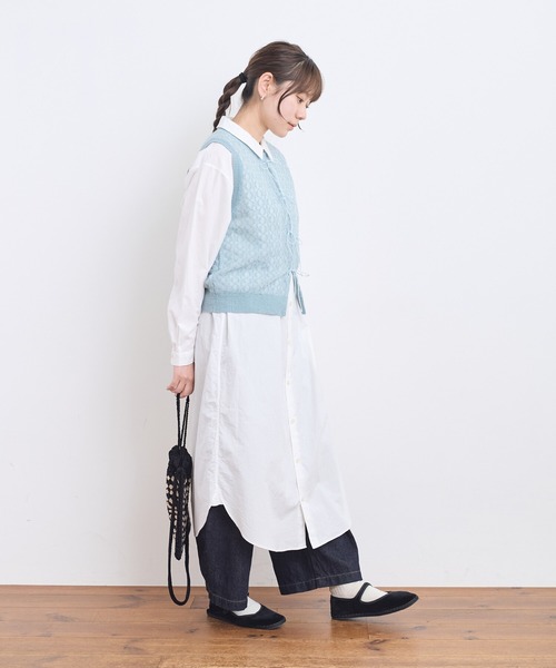 AMBIDEX（アンビデックス）の「幾何学レースジャカード リボンベスト（ベスト・レディース・サックスブルー/ブラック/アイボリー・FREE）」の10枚目の写真