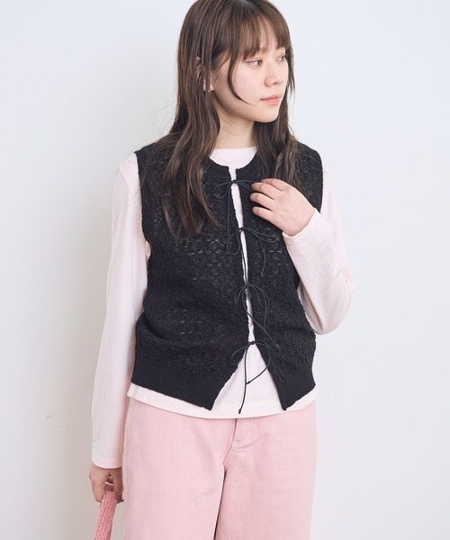 AMBIDEX（アンビデックス）の「幾何学レースジャカード リボンベスト（ベスト・レディース・サックスブルー/ブラック/アイボリー・FREE）」の14枚目の写真