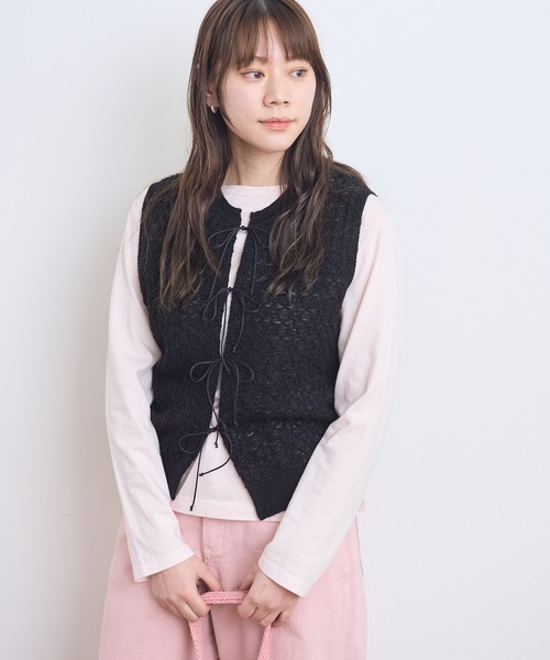 AMBIDEX（アンビデックス）の「幾何学レースジャカード リボンベスト（ベスト・レディース・サックスブルー/ブラック/アイボリー・FREE）」の17枚目の写真