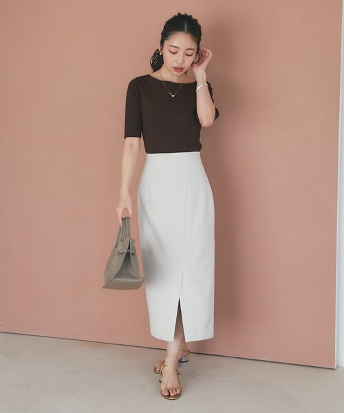 La boutique BonBon（ラブティックボンボン）の「【お上品シルエット】ダブルクロスナロースカート（スカート・レディース・チャコールグレー/オフホワイト/ピンク・38/36/34）」の7枚目の写真