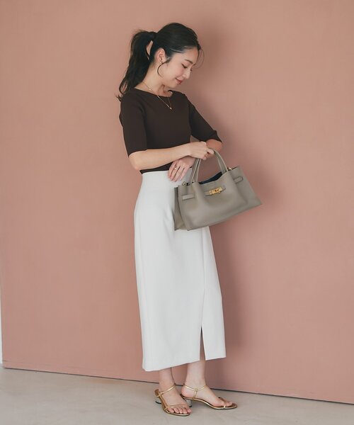 La boutique BonBon（ラブティックボンボン）の「【お上品シルエット】ダブルクロスナロースカート（スカート・レディース・チャコールグレー/オフホワイト/ピンク・38/36/34）」の8枚目の写真