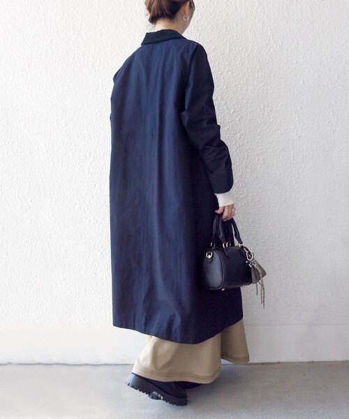 LANVIN PARIS ステンカラーロングコート ネイビー M-L チェック柄 LANVIN PARIS ステンカラーロングコート ネイビー M-L チェック