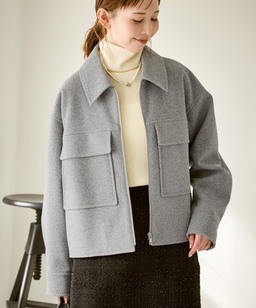 ROPE' PICNIC（ロペピクニック）の「ジャージーメルトンシリーズ ポケット付きジップブルゾン/リンクコーデ（ブルゾン・レディース・チャコールグレー/ライトグレー/ベージュ/ブラウン系その他2・FREE）」の3枚目の写真