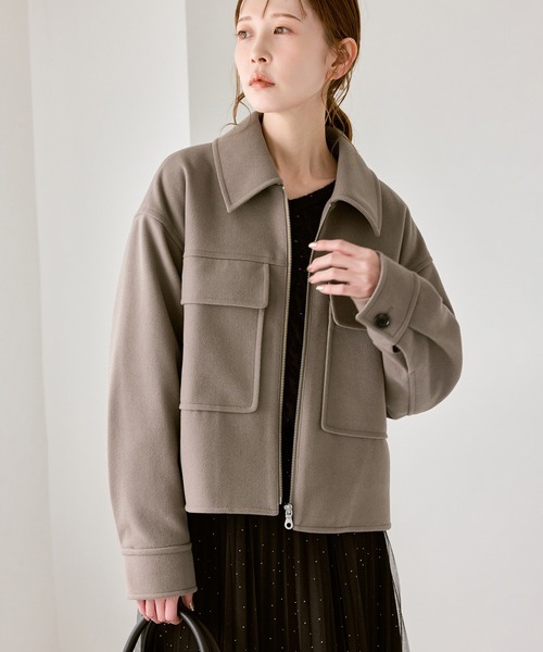 ROPE' PICNIC（ロペピクニック）の「ジャージーメルトンシリーズ ポケット付きジップブルゾン/リンクコーデ（ブルゾン・レディース・チャコールグレー/ライトグレー/ベージュ/ブラウン系その他2・FREE）」の4枚目の写真