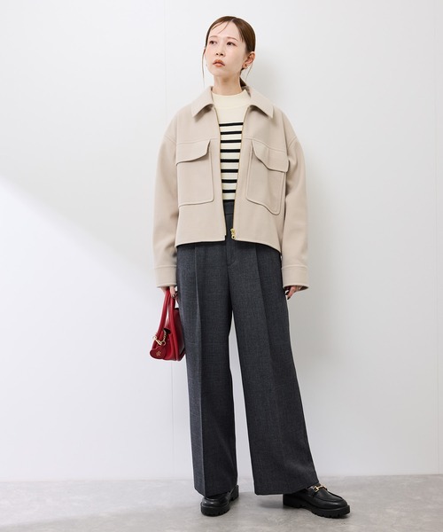 ROPE' PICNIC（ロペピクニック）の「ジャージーメルトンシリーズ ポケット付きジップブルゾン/リンクコーデ（ブルゾン・レディース・チャコールグレー/ライトグレー/ベージュ/ブラウン系その他2・FREE）」の5枚目の写真