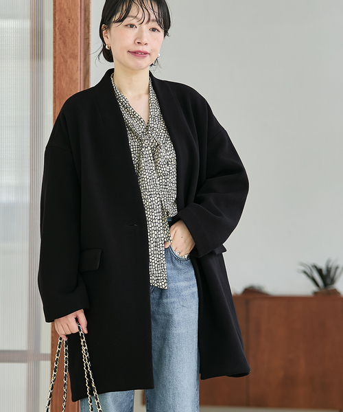 追加》SUPER140S/GIOLICA コクーンコート（ノーカラーコート