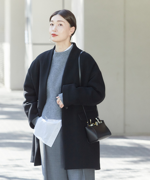 journal standard L'essage（ジャーナルスタンダードレサージュ）の「《追加》SUPER140S/GIOLICA コクーンコート（ノーカラーコート・レディース・ブラック/ブラック系その他/ブラウン・38/36）」の16枚目の写真