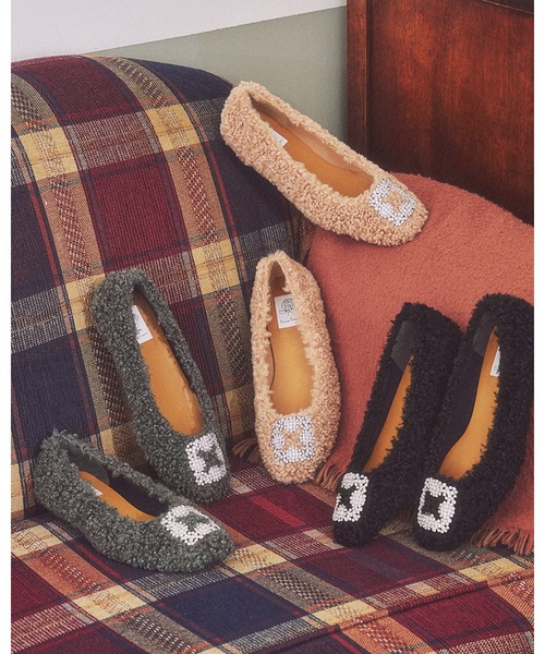 ボア ビジュー パンプス（バレエシューズ）｜Emma Francis（エマ