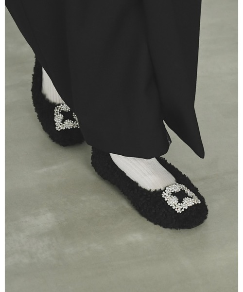 ボア ビジュー パンプス（バレエシューズ）｜Emma Francis（エマ